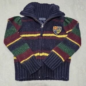 Ralph Lauren Full Zip Striped Multi Colored Sweater Rabbit Hair Kids 2T Crest